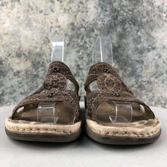 Earth Women's Size 7 Willow Brown Leather Open Toe Slingback Wedge Heel Sandals - Picture 2 of 13